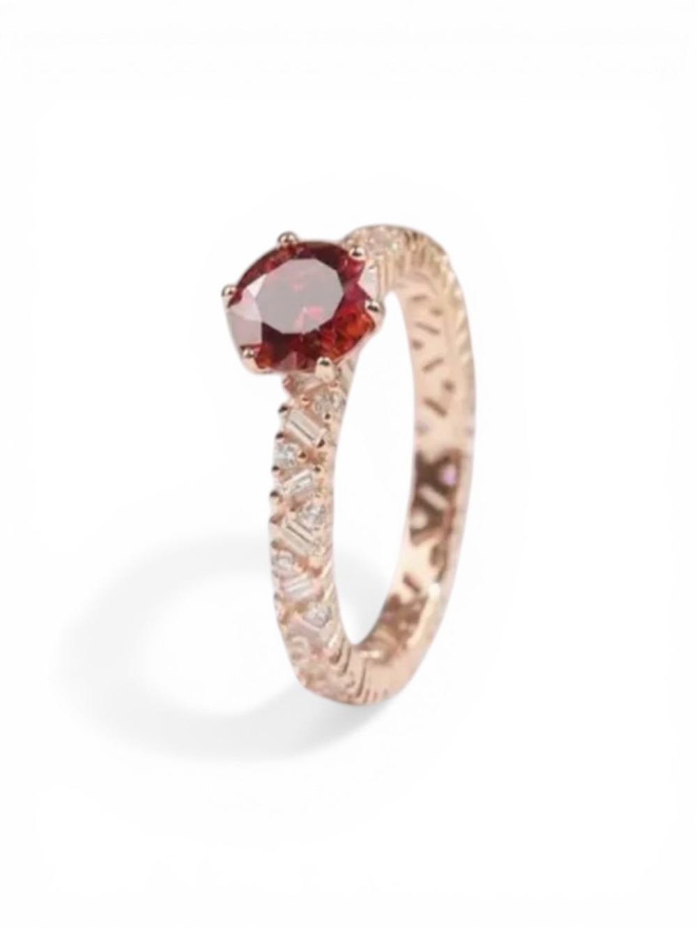 Rose Gold Plated Ring with Red Moissanite Stone. - Picture 6 of 10